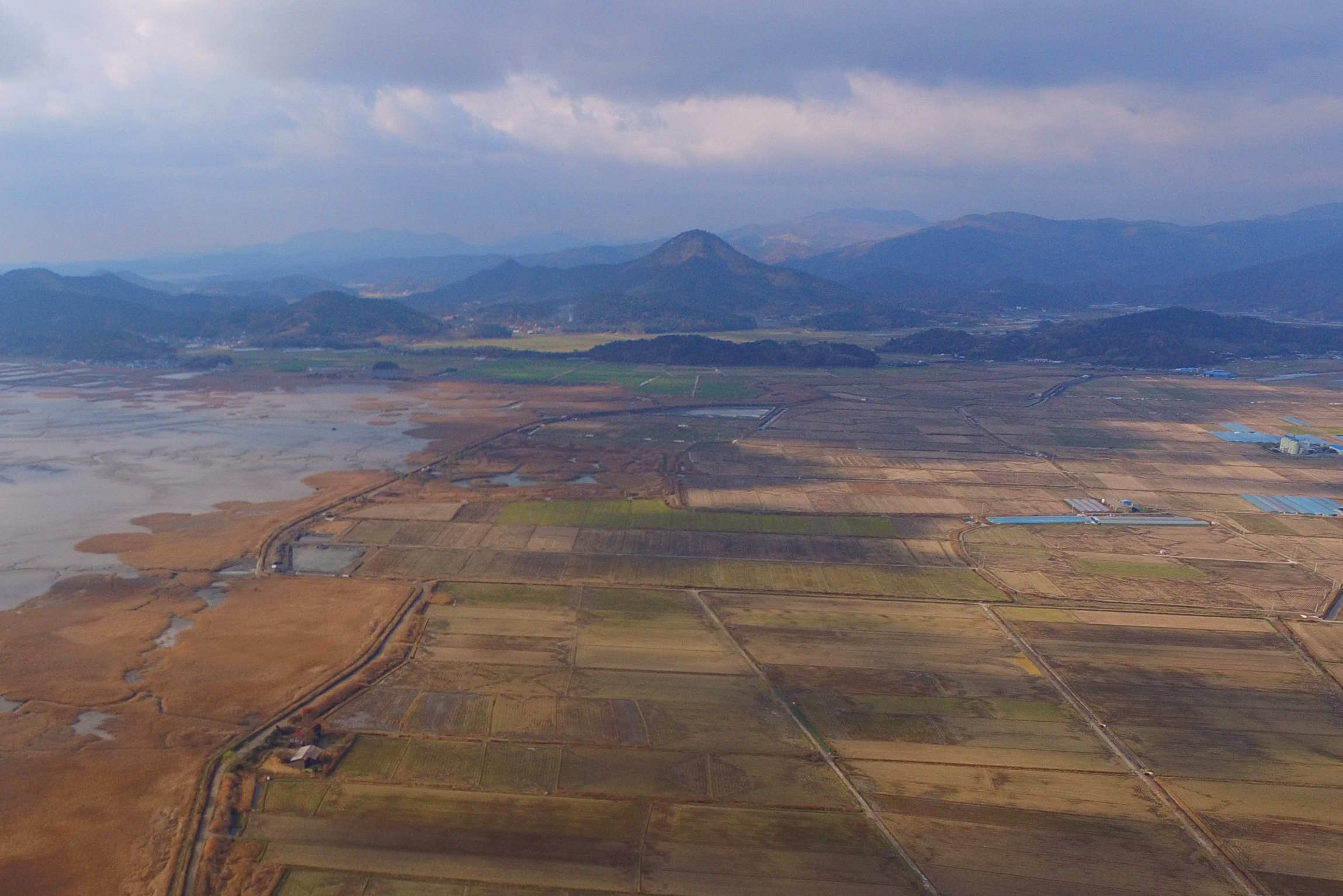 rice paddies located south from the mouth of Dongcheon Estuary