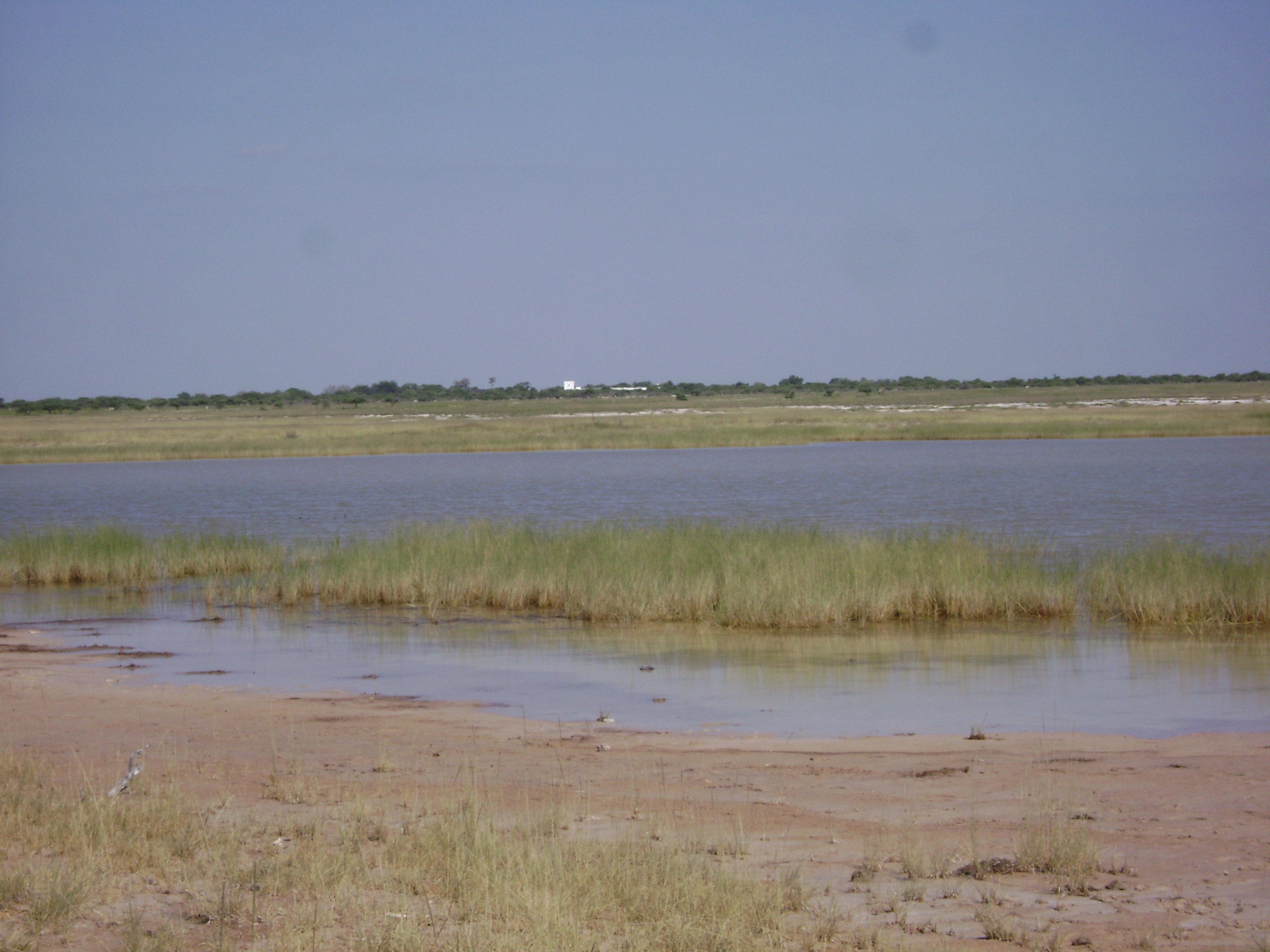 The old fort at Namutoni with Fischer's Pan in the foreground, eastern Etosha.