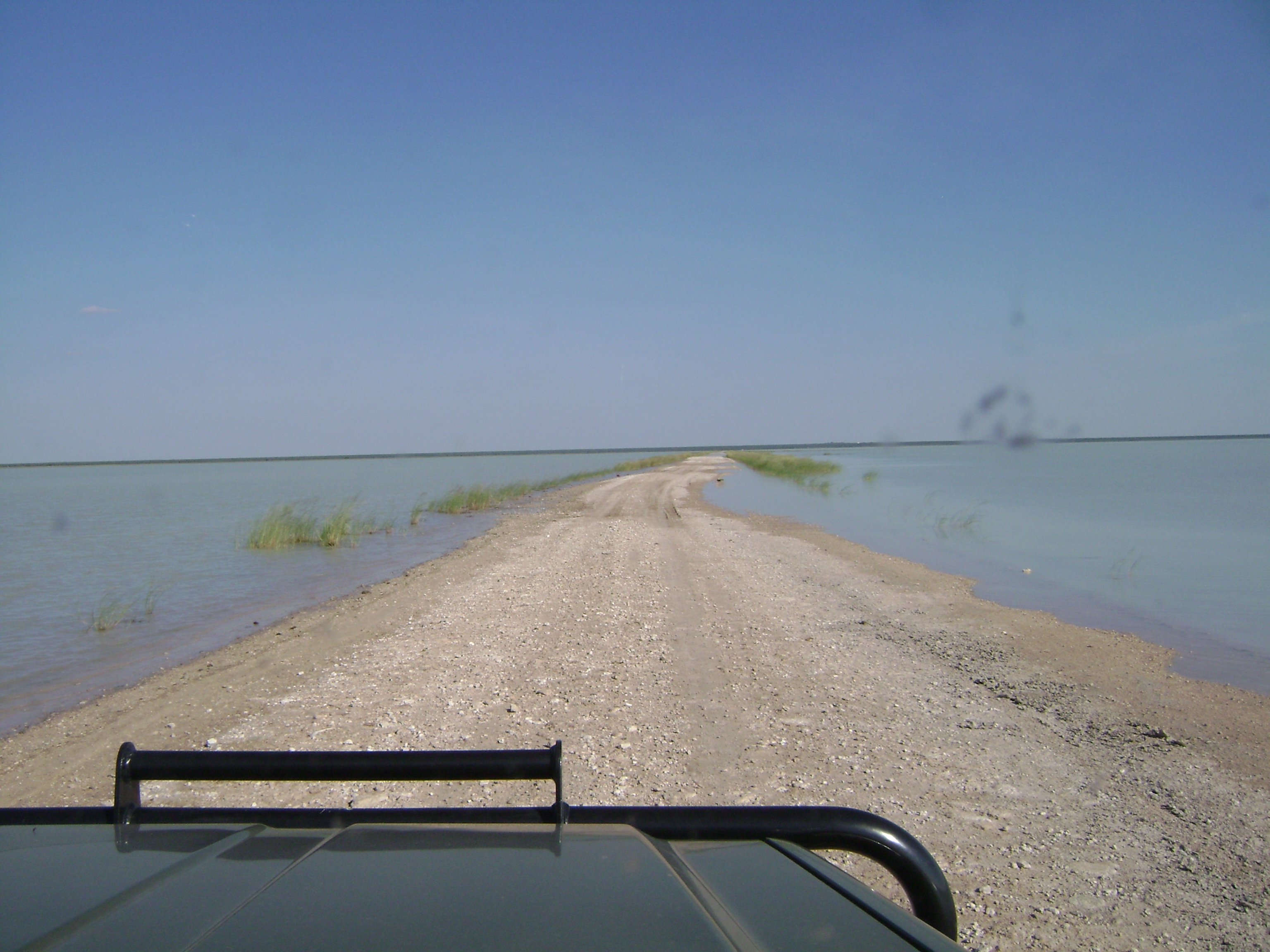 Causeway across Fischer's Pan flooded by exceptionally high water levels.
