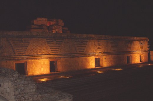 The light show in the ruins of Uxmal, where Mayan legends were narrated praying for rain. 