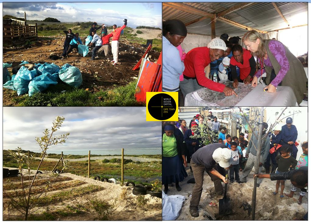 Friends and Neighbour Initiative, the ‘Other side of the Fence’ at Village Heights informal settlement on the western boundary of the FBNR.  The  FBNR boundary  and interface zone between the settlement and the reserve can be seen in the photo on the bottom right, with the other photographs showing 