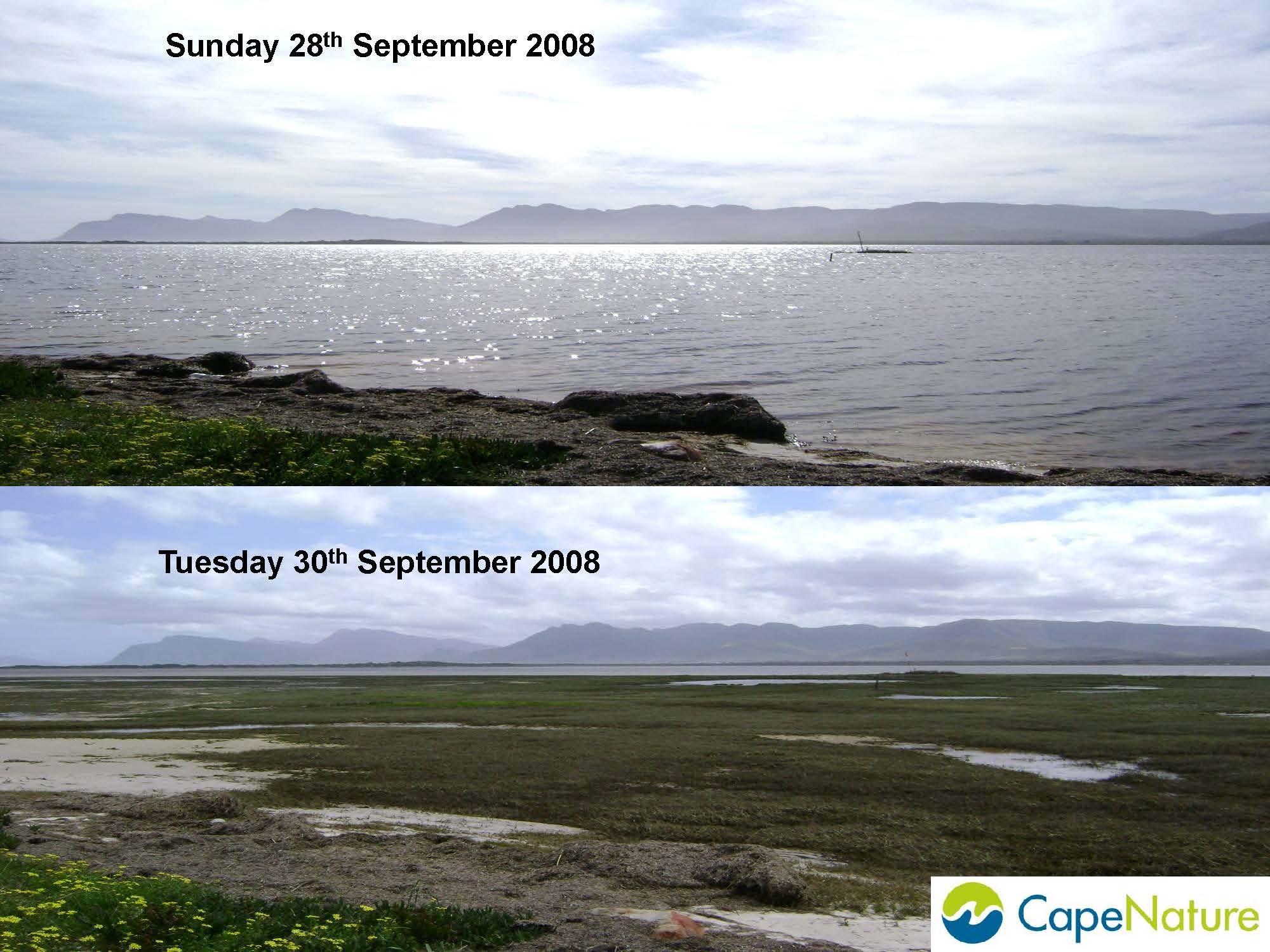 Images of breaching of the Bot River Estuary including pre and post breaching.