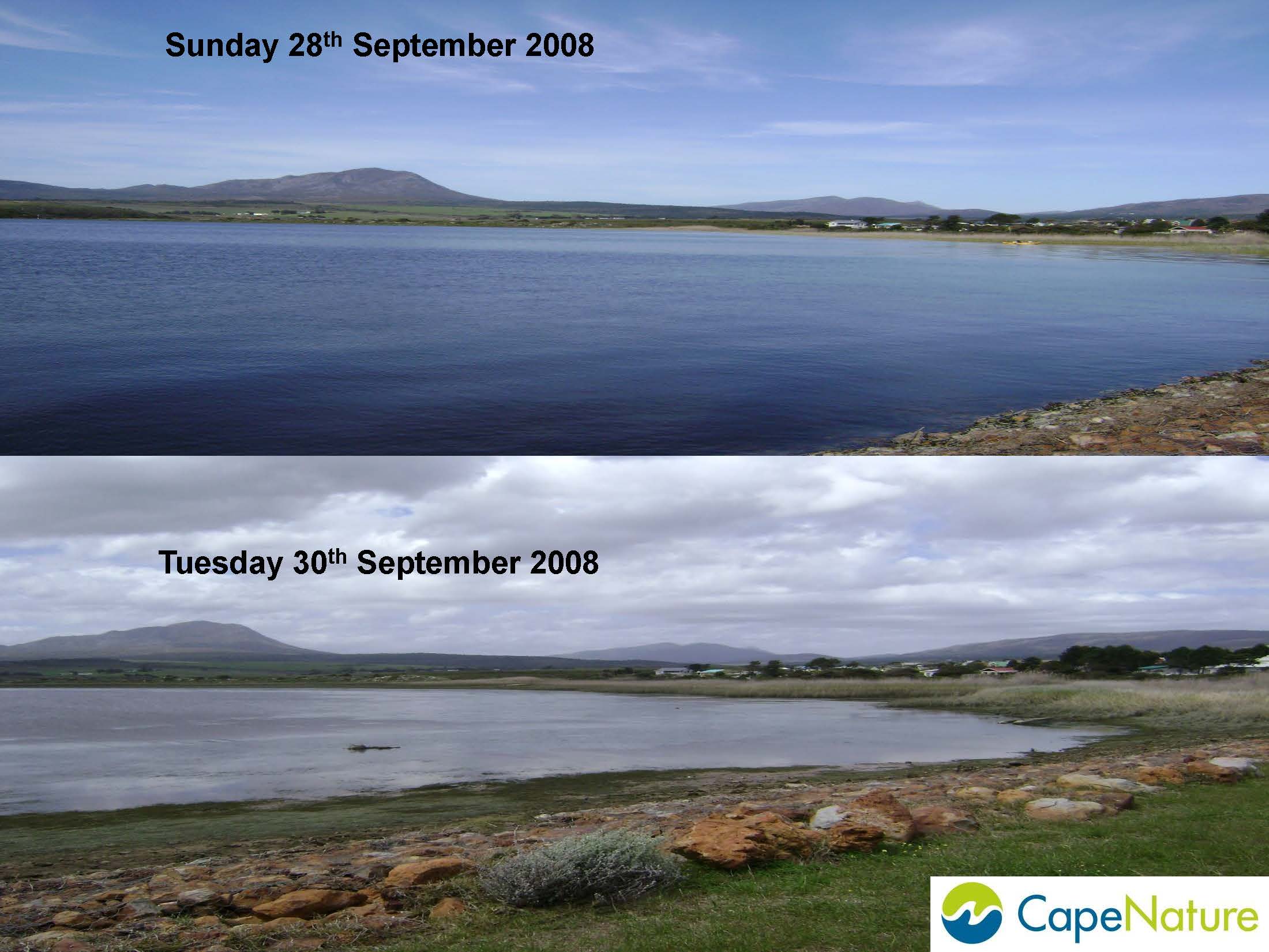 Images of breaching of the Bot River Estuary including pre and post breaching.