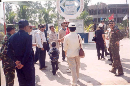 Tourists are visiting the emblem constructed to commemorate the declaration of Sundarbans as World Heritage Site at Nilkamal.