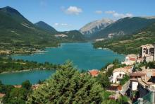 Barrea Lake, on the right Barrea town