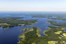 An aerial view over Vassorfjärden estuary.